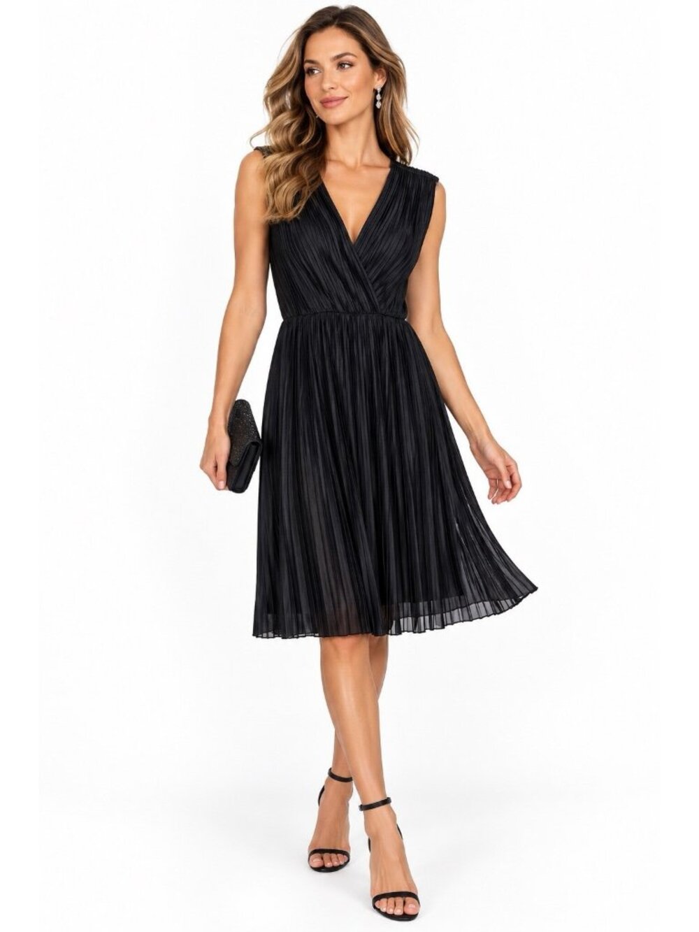 vintage CACHE little black dress MEDIUM fortuny pleats cocktail date night Y2K